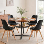 47in Round Dining Table Set for 4, Kitchen Table with Chairs | Circle Table, PU Leather, Metal Cross Base, Storage Shelf, Breakfast Nook, Space-Saving, Apartment, Living Room, Brown Black