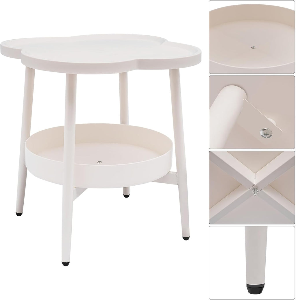 End Table Sofa & Console Flower Shape Snack Side Table with Stand Modern Decorative Side Coffee Table with Load-Bearing 110lbs for Home Bedroom Living Room Kitchen (White)