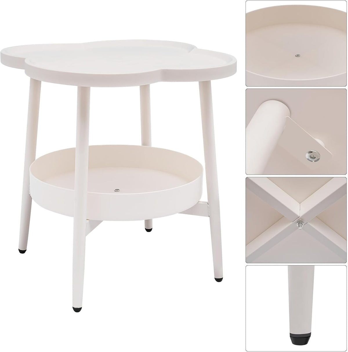 End Table Sofa & Console Flower Shape Snack Side Table with Stand Modern Decorative Side Coffee Table with Load-Bearing 110lbs for Home Bedroom Living Room Kitchen (White)