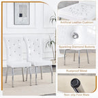 Modern Faux Marble Dining Table Set for 6, 63" White Rectangular Kitchen Table with Elegant U-Shaped Pedestal Base & 6 Tufted Upholstered High-Back Chairs, Luxury 7-Piece Dining Room Furniture Set