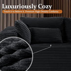 108" Oversized Cloud Sectional Couch, Comfort U Shaped Couch for Living Room, Extra Deep Seats No Assembly, Modular Sofa, Corduroy (Black, 2 Seater + Left Facing Chaise + Ottoman)