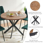 Homedot 37" Round Table Set for 4 Person, Modern Kitchen Table Set, Imitation Wood Dining Table with Space Saving Dining Chairs, Dark Green Velvet Side Chairs