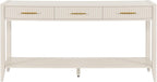 Knocbel Entryway Console Table with 3 Vertical Stripe Drawers and Storage Bottom Shelf, Sofa End Table with Sturdy Long Legs for Living Room Hallway, 15.7" D x 60" W x 31.4" H Beige