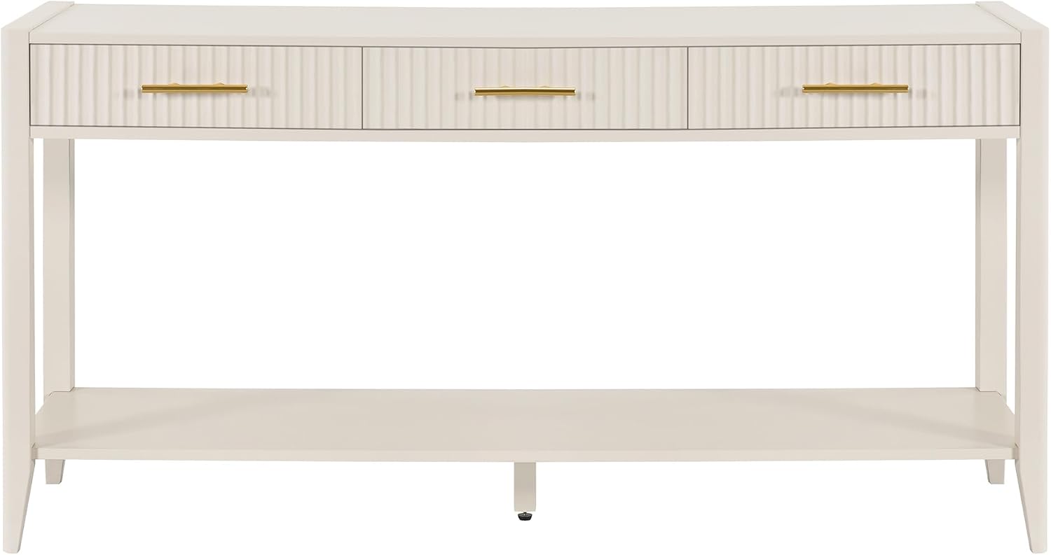 Knocbel Entryway Console Table with 3 Vertical Stripe Drawers and Storage Bottom Shelf, Sofa End Table with Sturdy Long Legs for Living Room Hallway, 15.7" D x 60" W x 31.4" H Beige