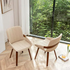 Mid Century Modern Faux Leather Upholstered Dining Chairs,Armless Accent Chairs with Sturdy Natural Wood Legs,Bamboo Backrest Support for Kitchen&Dining Room Chairs(1PCS,Beige)