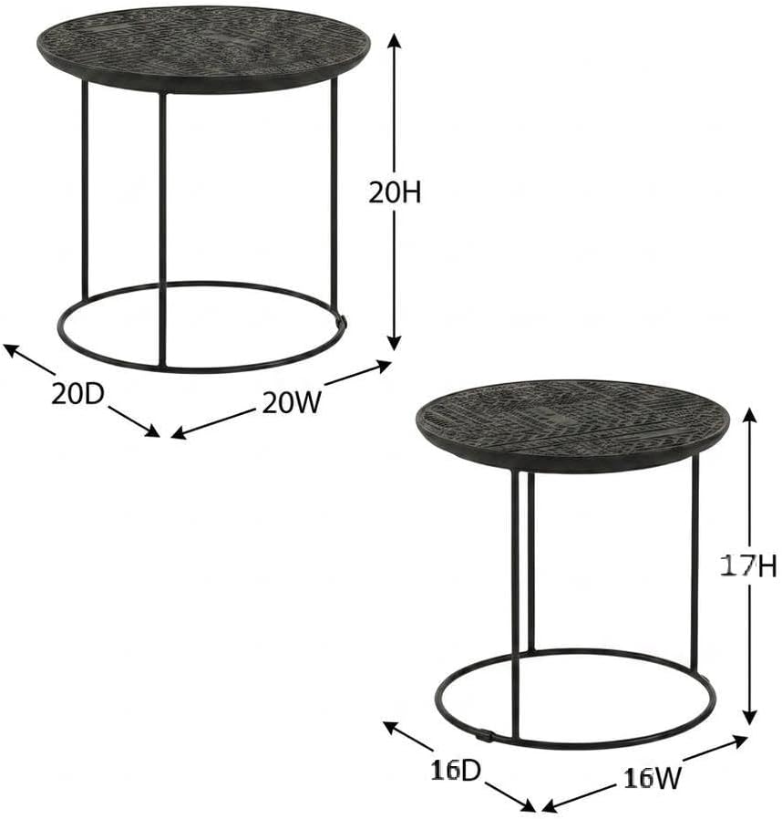 Furnifact Mango Wood Round Nesting Table 2-Piece, Nesting Coffee Table Set for Living Room Small Spaces, Matte Black