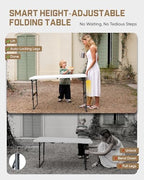 FanttikOutdoor Folding Table 4 Foot Quick Adjust Portable Plastic 4 Heights | Effortless Adjustable Height Small Card Table, Fixing Lock, Indoor Outdoor Use for Party Camping, 2-Pack White Zeta X4 Pro