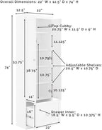 MAKLAINE Modern Contemporary Pantry Closet, 74" H x 22" W x 12.5" D, Wood/Metal Construction, Gray Finish, Modular Design with Adjustable Cabinet Shelves, Convertible Storage for Kitchen or Mudroom
