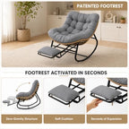 Oversized Rocking Chair with Zero-Gravity Foot Rest & Ottoman, Comfy Lounge Chair for Patio, Porch, Balcony, Indoor Reading Nook, Big Cozy Chaise Chair for Outdoor & Home Use, Grey