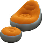 Plush Inflatable Sofa with Foot Pedals, Japanese Lazy Sofa, Thick Seat Cushion, Tatami Style (Orange)