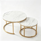 Nesting Tables Set of Round Coffee TableNesting Tables | Set of Round Coffee TableSmall Nesting Coffee Table with Adjustable Non-Slip Fee, White Marble Top Stack Nesting Tables