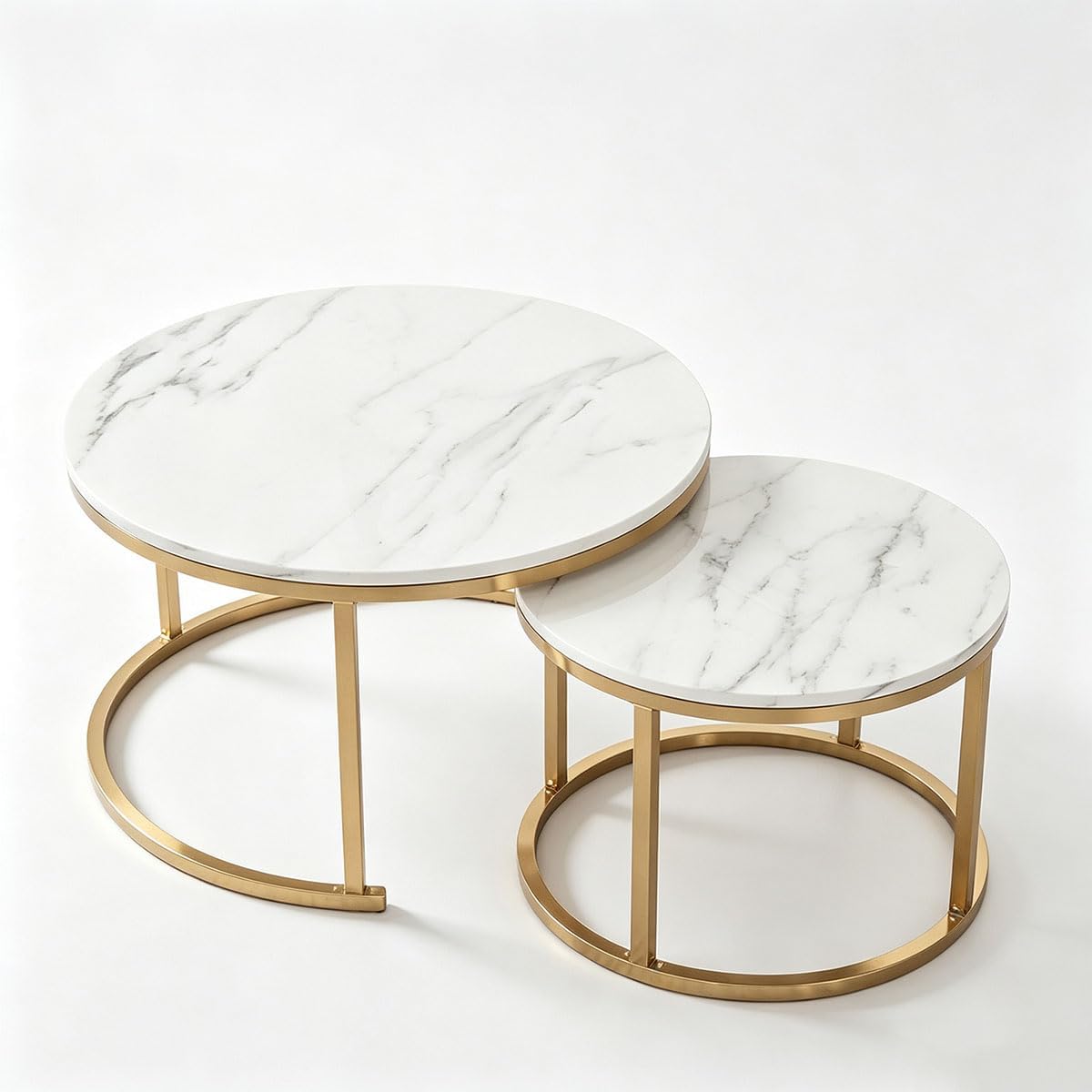 Nesting Tables Set of Round Coffee TableNesting Tables | Set of Round Coffee TableSmall Nesting Coffee Table with Adjustable Non-Slip Fee, White Marble Top Stack Nesting Tables