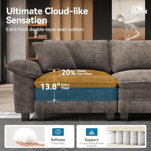 SUNSHINE VALLEY 2-Piece Sofa Set, Loveseat & 3-Seat Couch, Chenille Brown | Modern Grayish Brown, Modular Sectional Living Room Furniture Set, Sturdy Wood Frame, Oversized Wider Armrest and Deep Seat
