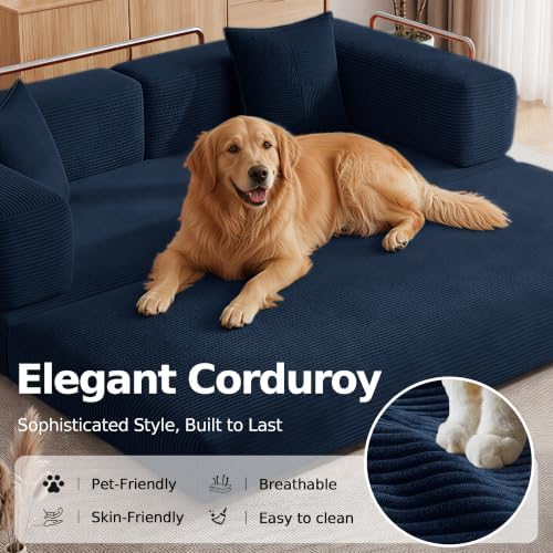 79" Convertible Futon Sofa Bed, Floor Couch for Living Room | 5-in-1 Corduroy Loveseat Sleeper Sofa, Foldable Couch with Side Pocket, Pull Out Bed, No Assembly Required,Blue