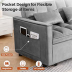 54" Convertible Sofa Bed with Adjustable Backrest, Dark Gray | Soft Velvet Sleeper Loveseat with Pull out Bed, Adjustable Backrest, Side Pockets, Ideal for Apartments and Guest Rooms