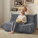HABUTWAY Giant Bean Bag Chairs Loveseat for Adults,2 Seater,Grey | Loveseat Fireside Chair, Memory Foam Lazy Bean Bag Couch for Living Room, Bedroom, Dorm, Office