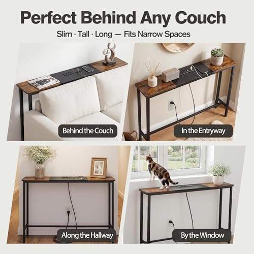 8.6" Narrow Console Table Behind Couch, 39.7” L x 32.3” H, Slim Sofa Table with Fast Charging Station for Small Spaces, Skinny Entryway & Hallway Table, Easy Assembly