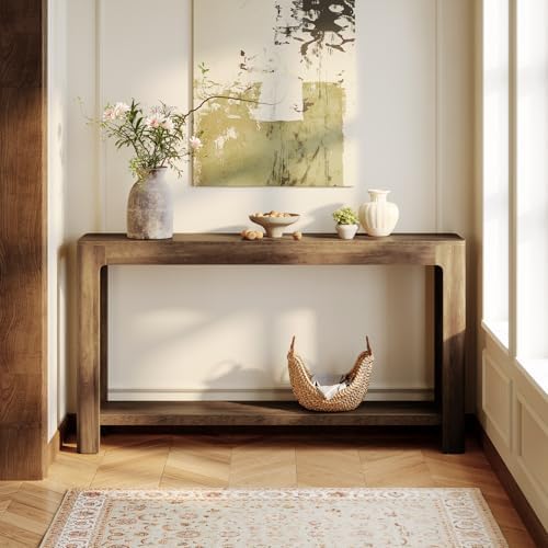 Tribesigns 63 Inch Entryway Console Table, 2-Tier Farmhouse Narrow Sofa Table Behind Couch, Accent Entrance Console Furniture for Entryway, Foyer, Hallway, Rustic Brown
