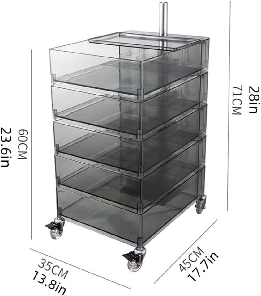 End Table with Storage and Wheels Plastic Side Cabinet Storage Cart Bedside Table Side Tables for Living Room Kitchen Long-Lasting(Clear)