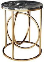 Telephone Table, Marble Side Table Round Coffee Table Telephone Table for Living Room Bedroom,Golden Wrought Iron Base,40x60CM (Color:Black)