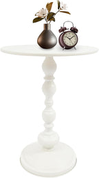 Pedestal Metal Round Side Table Round Small Accent Table Multifunctional Vintage Coffee Table for Living Room, Bedroom, Office, bar and Patio (White)