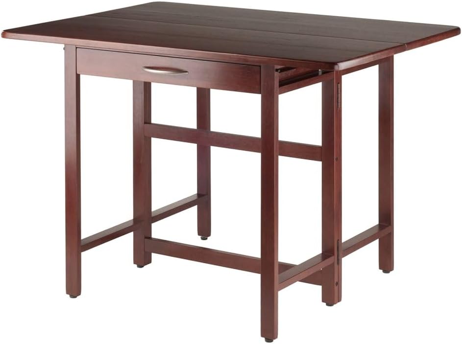 Furnifact Walnut Folding Dining Table – Compact Drop Leaf Table – Space-Saving Rectangular Kitchen and Dining Room Table for Small Homes, RVs, and Apartments