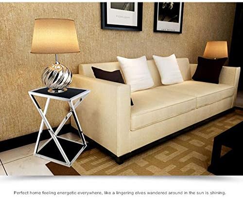 Telephone Table, Stainless Steel Glass Coffee Table,Sofa Side Table/Telephone Table,Black and White Flower Stand,for Living Room Bedroom,Stainless Frame,Black(Black-15.74 * 15.74 * 27.55in