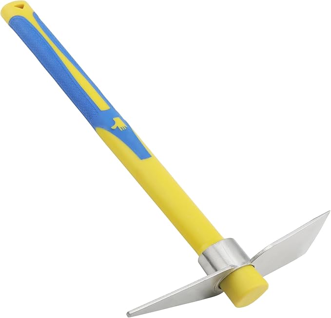 2 PCS Garden Hoe Tools, Stainless Steel Cultivator Hand Tiller and Hand Pick Axe with Fiberglass Handle, Pick Mattock Hoe for Planting Digging Weeding Gardening
