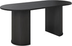 70.8" Oval Dining Table for 4-6 Persons, Fluted Pedestal Base Mid Century Wood Veneer Kitchen Table with Curved Edges for Dining Room, Apartment, Small Spaces, Black