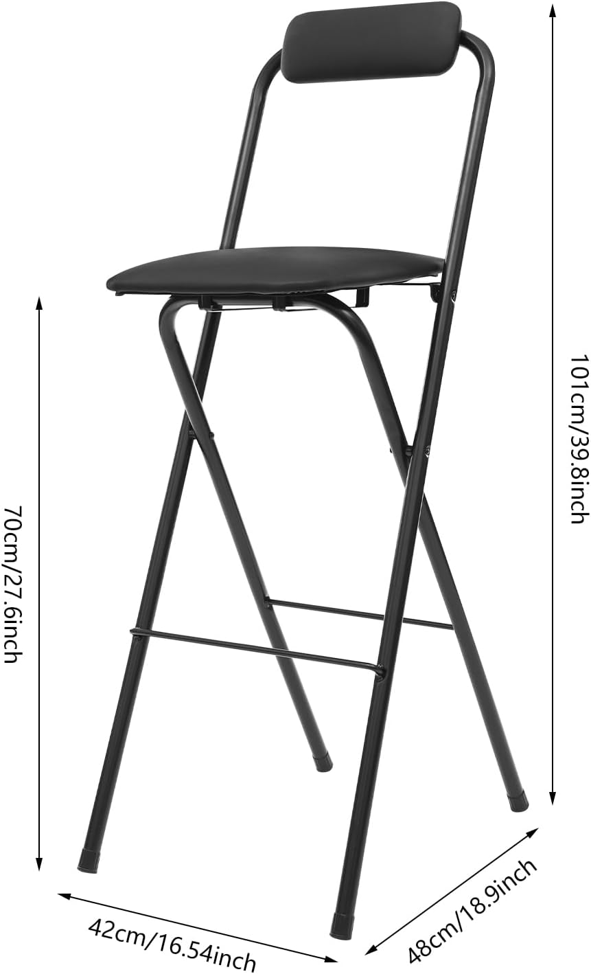 Folding Bar Stool with Back, 1 Pcs 27.6 Inch Tall Foldable Stool Chair Portable High Folding Bar Chair Counter Height Seat Leather Padded for Kitchen Shop Cafe Dining Room
