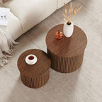 AVZEAR Round Nesting Coffee Table Set of 2, Small Fluted Coffee Table Circle Side Table, Mid Century Modern Wood Nesting Tables Farmhouse End Table Set for Living Room, Bedroom, Small Spaces(Walnut)