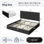 Allewie King Size Storage Bed Frame with 4 Underbed Drawers, Dark Grey
