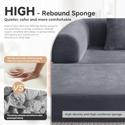 79"Round Arm Sofa with High Backrest Pillow for Living Room (Dark Gray) | Corduroy Loveseat Sleeper Sofa Bed, Modular Futon Couch with 2 High Backrest, Pull Out Couch No Assembly