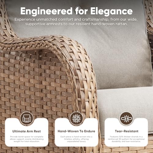 Belord 5 Piece Wicker Patio Furniture Set, Outdoor Swivel Rocker Chairs Set of 2 with Ottomans and Side Table, All Weather Patio Conversation Furniture Set, for Porch Pool, Yellow Wicker/Beige