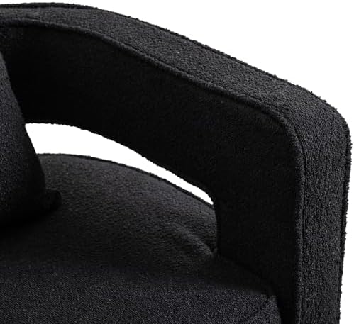 Swivel Accent Chair, Modern Swivel Barrel Chair for Living Room, 360 Degree Comfy Square Accent Chair with Open Back, Upholstered Armchair for Bedroom,Reading, Boucle, Black