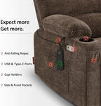 MCombo Power Lift Recliner Chair for Elderly 7095 (Medium, Coffee) | Stand Assistance, Heat and Massage, 4.7" Extra Footrest, USB Charge Ports, Cup Holders, Side Pockets, Fabric, Easy Assembly