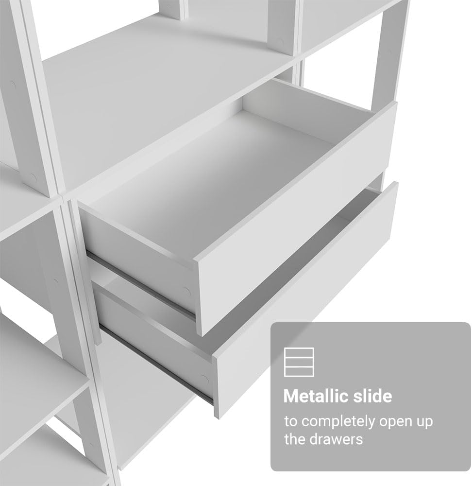 Madesa Kitchen Pantry Storage Rack with 2 Drawers and Open Shelves 74" L Multiuse Modular Cabinet for Kitchen Organization - White