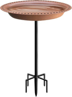 Garbuildman Upgraded 5-Prong Base Bird Bath with Metal Stake, Detachable Decoration Bowl Spa & Freestanding Birdfeeder for Outdoor Garden, Oval Style, Brown