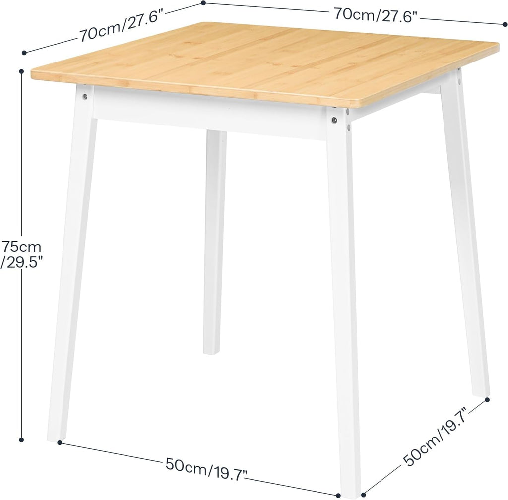 HOOBRO Bamboo Dining Table, Square Dining Table for 2, 27.6" Kitchen Table for Small Space, Writing Table, Easy to Assemble, for Dining Room, Living Room, Office, Kitchen, Natural and White YW70CZ01G1
