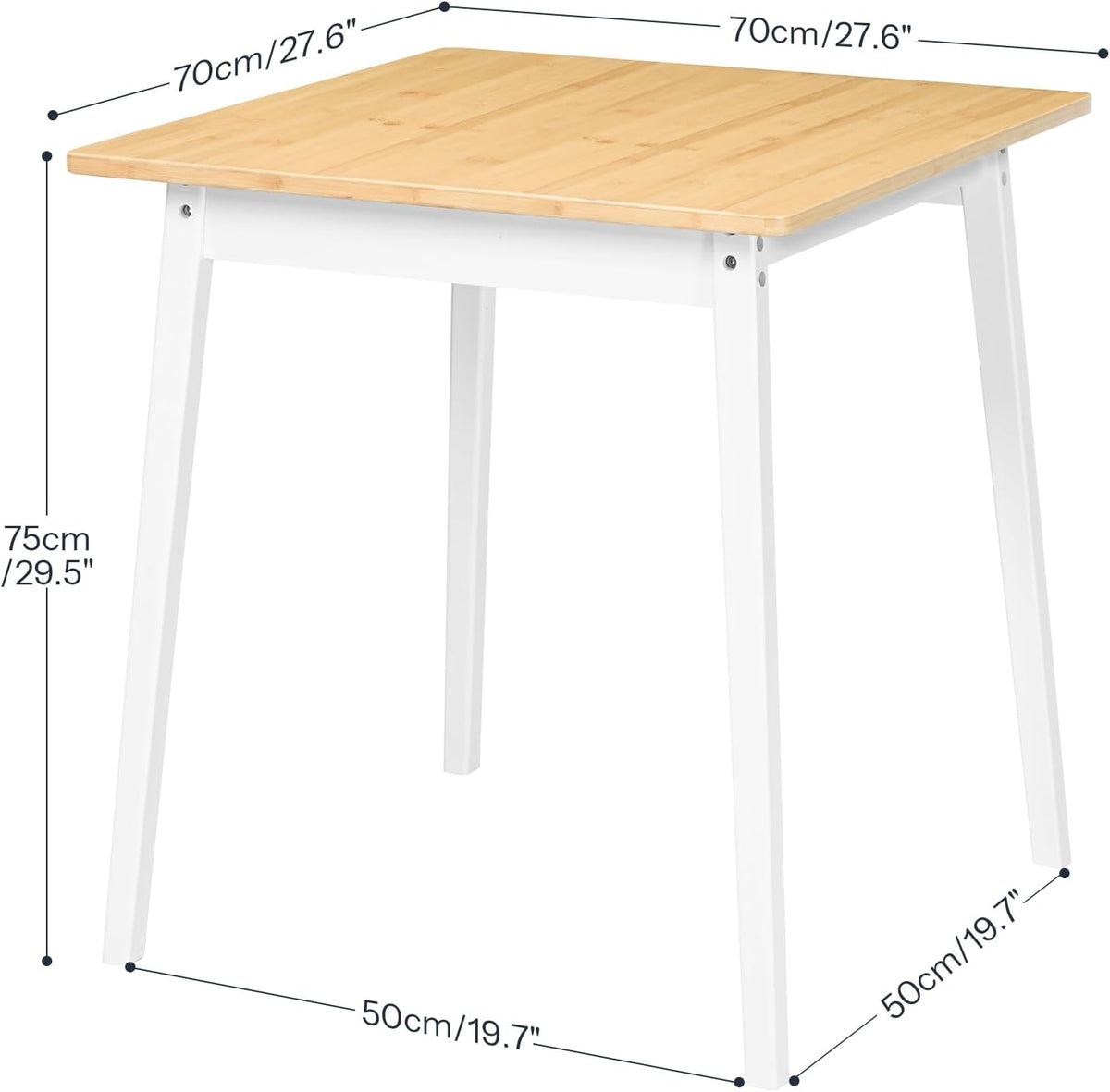 HOOBRO Bamboo Dining Table, Square Dining Table for 2, 27.6" Kitchen Table for Small Space, Writing Table, Easy to Assemble, for Dining Room, Living Room, Office, Kitchen, Natural and White YW70CZ01G1