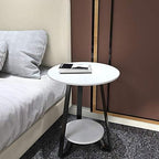 Telephone Table, Round Marble Side Table,Sofa & Console Tables,Telephone Tables,Easy to Assemble,2 Layers(Color:White,Size:19.6819.6823.62in)