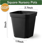 60 Pcs Nursery Pots 2.7 Inch, Plastic Seed Starting Pot with Drainage Holes, Sturdy Seedling pots for Planting, Cuttings (Black)