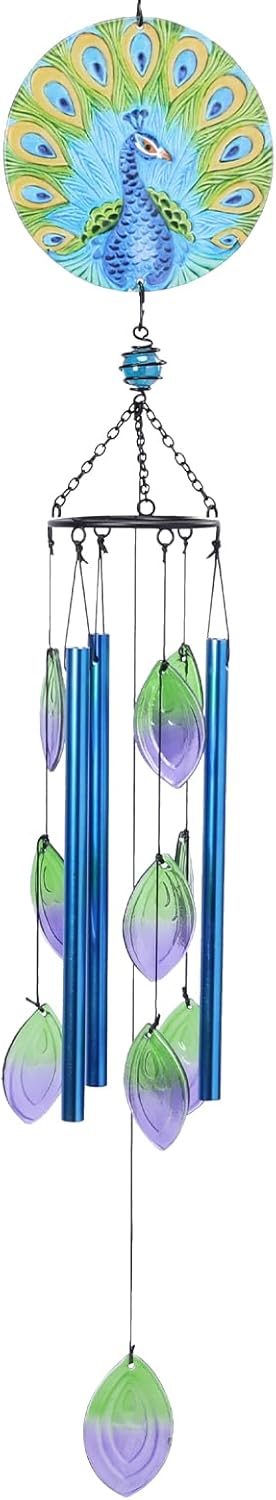 MUMTOP Wind Chimes for Outside-Glass Peacock Wind Chime - Deep Tone Windchimes Outdoors Unique for Patio,Garden,Yard,Home,Tree Decor