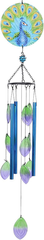 MUMTOP Wind Chimes for Outside-Glass Peacock Wind Chime - Deep Tone Windchimes Outdoors Unique for Patio,Garden,Yard,Home,Tree Decor