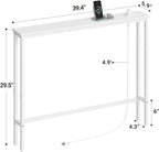 ELYKEN 39.4'' Narrow Console Table with Outlet, Sofa Table Behind Couch | Skinny Entryway Tables with Charging Station for Living Room, Hallway, 5.9 x 39.4 x 29.5in, White
