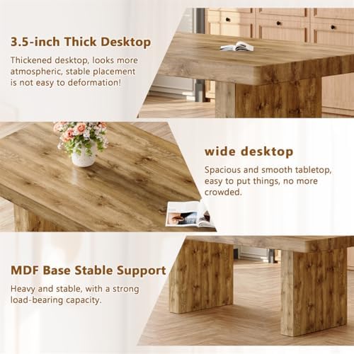 Wooden Dining Table for 6-10 People, 79-Inch Farmhouse Dining Room Table with 3.5" Thick Top and Heavy Duty Legs, Rectangular Kitchen Table for Dining Room, Easy Assembly,Brown