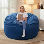 3FT Adult Bean Bag Chair, 3'Comfy Bean Bags, Big BeanBag Chairs | Bean Bag Chairs for Adults with Memory Foam Filled, Washable Cover,Lazy Sofa for Gamming Room,Living Room & Bedroom,Blue