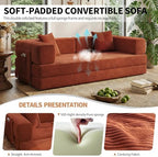78.8" Couch for Living Room, Futon Sleeper Sofa Bed | Convertible Sofa Bed, Corduroy Pull Out Couch Loveseat with Storage Pocket, Modular Design, No Assembly, Orange