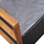45.3" Storage Bench Poly Rattan and Solid Acacia Wood Outdoor Garden Bench with Interior Storage and Removable Cushion for Patio Deck Porch Black and Natural