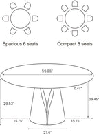 POVISON 59" Modern Round Dining Table, Marble Round Dining Room Table for 6, Matte White Sintered Stone Tabletop with Black Carbon Steel Pedestal, Circle Dining Table for Kitchen Room (Table Only)